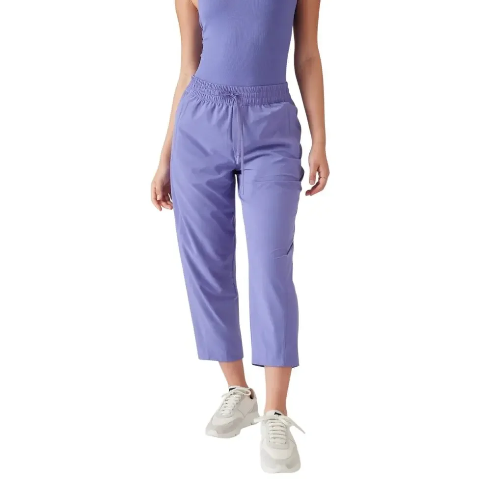 Athleta Arrival Cropped Pants Purple Women's 6 Athleisure Minimalist Travel - Picture 1 of 16